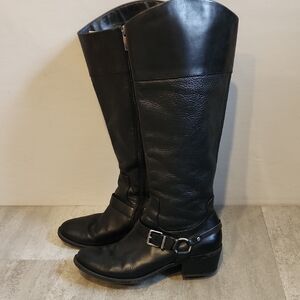 Vince Camuto Riding Leather Boots Black Knee High Western Grunge Size 9 Moto
